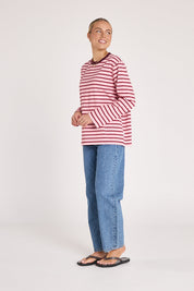 Carter Long Sleeve Tee - Burgundy Pink Stripe