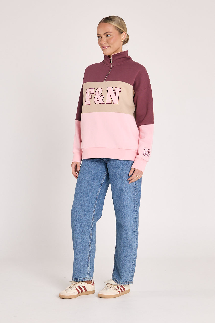 Varsity Logo Sweater - Pink Plum - Pink Plum Stripe