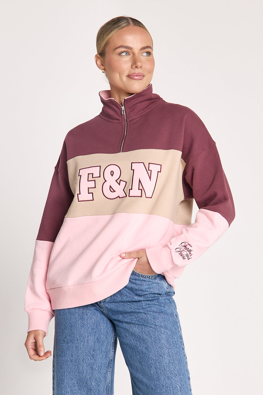 Varsity Logo Sweater - Pink Plum - Pink Plum Stripe
