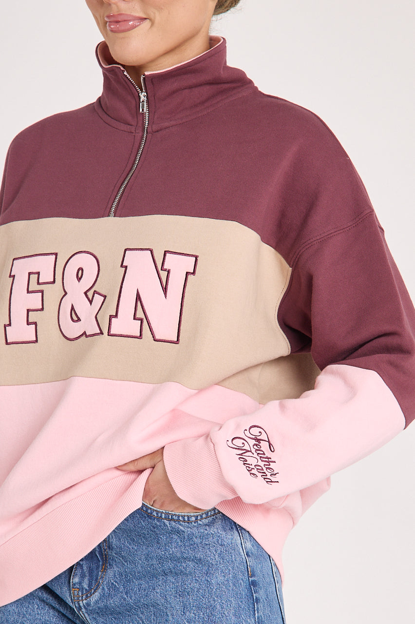 Varsity Logo Sweater - Pink Plum - Pink Plum Stripe