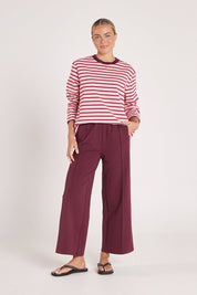 Noah Cropped Pant - Plum Pink Stripe