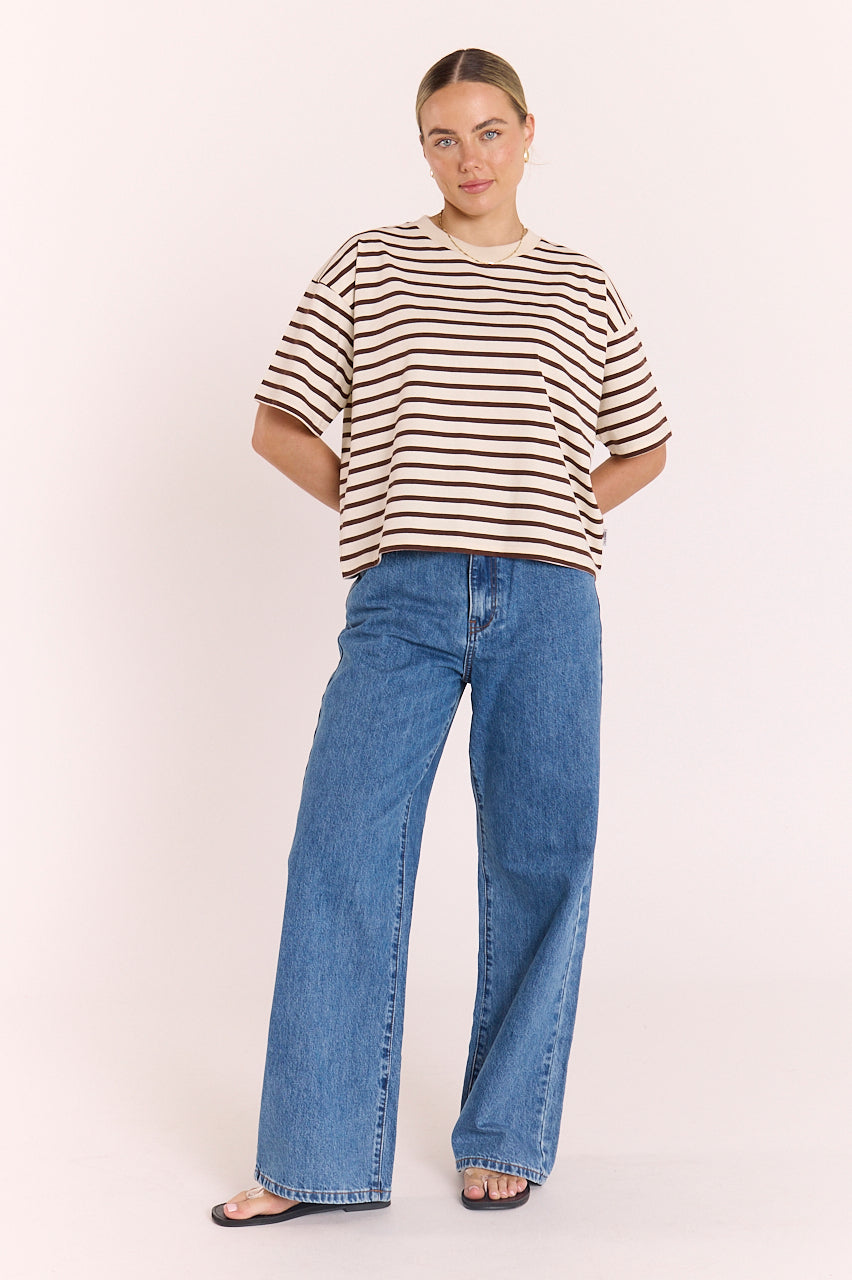 Carter Boxy Tee - Chocolate Cream Stripe