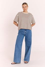 Carter Boxy Tee - Chocolate Cream Stripe