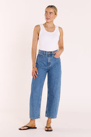 Lola Cropped Barrel Jean - Deep Blue