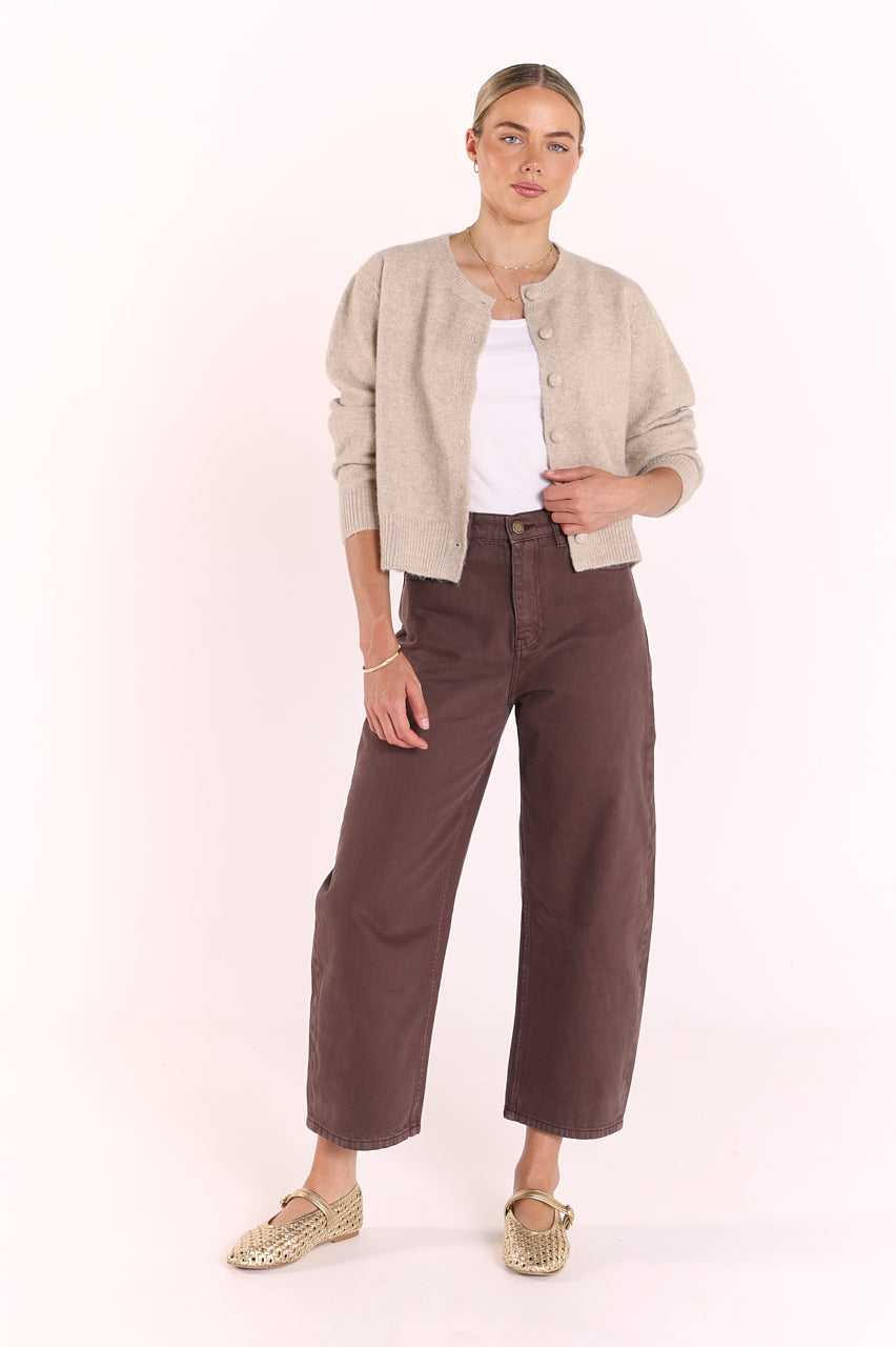 Lola Cropped Barrel Jean - Chocolate