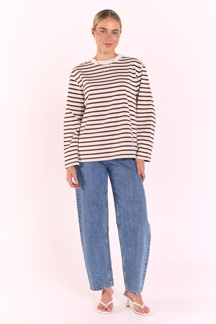 Carter Long Sleeve Tee - Chocolate Cream Stripe