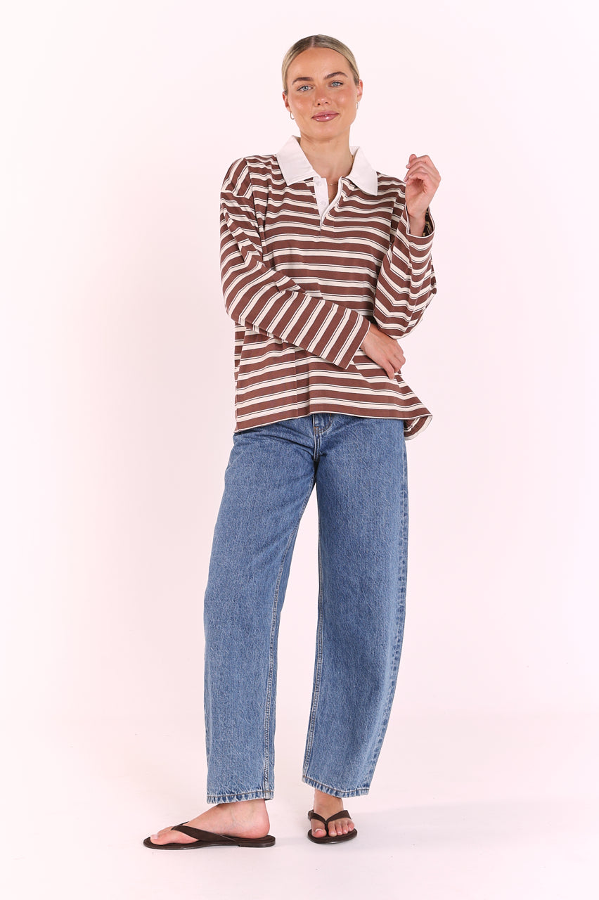 Finn Long Sleeve Rugby Top - Choc Cream