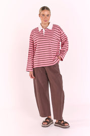 Finn Long Sleeve Rugby Top - Pink Choc Stripe