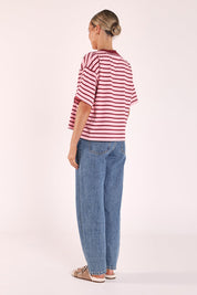 Carter Boxy Tee Pink Burgundy Stripe