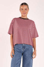 Carter Boxy Tee Pink Chocolate Stripe