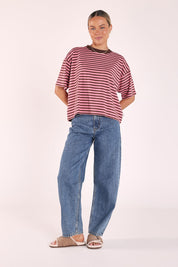 Carter Boxy Tee Pink Chocolate Stripe