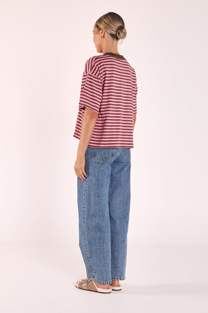Carter Boxy Tee Pink Chocolate Stripe