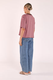 Carter Boxy Tee Pink Chocolate Stripe