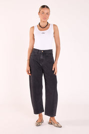 Lola Cropped Barrel Jean - Black