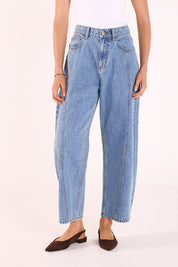 Lola Cropped Barrel Jean - Panel Deep Blue