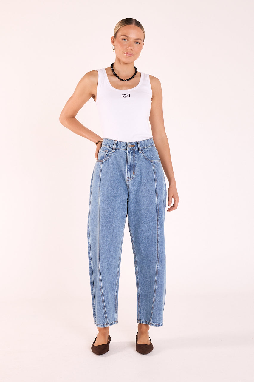 Lola Cropped Barrel Jean - Panel Deep Blue