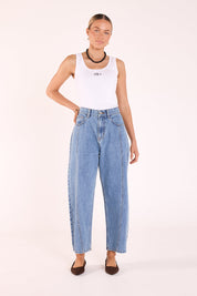 Lola Cropped Barrel Jean - Panel Deep Blue
