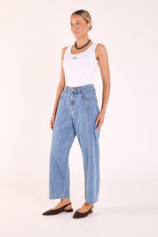 Lola Cropped Barrel Jean - Panel Deep Blue