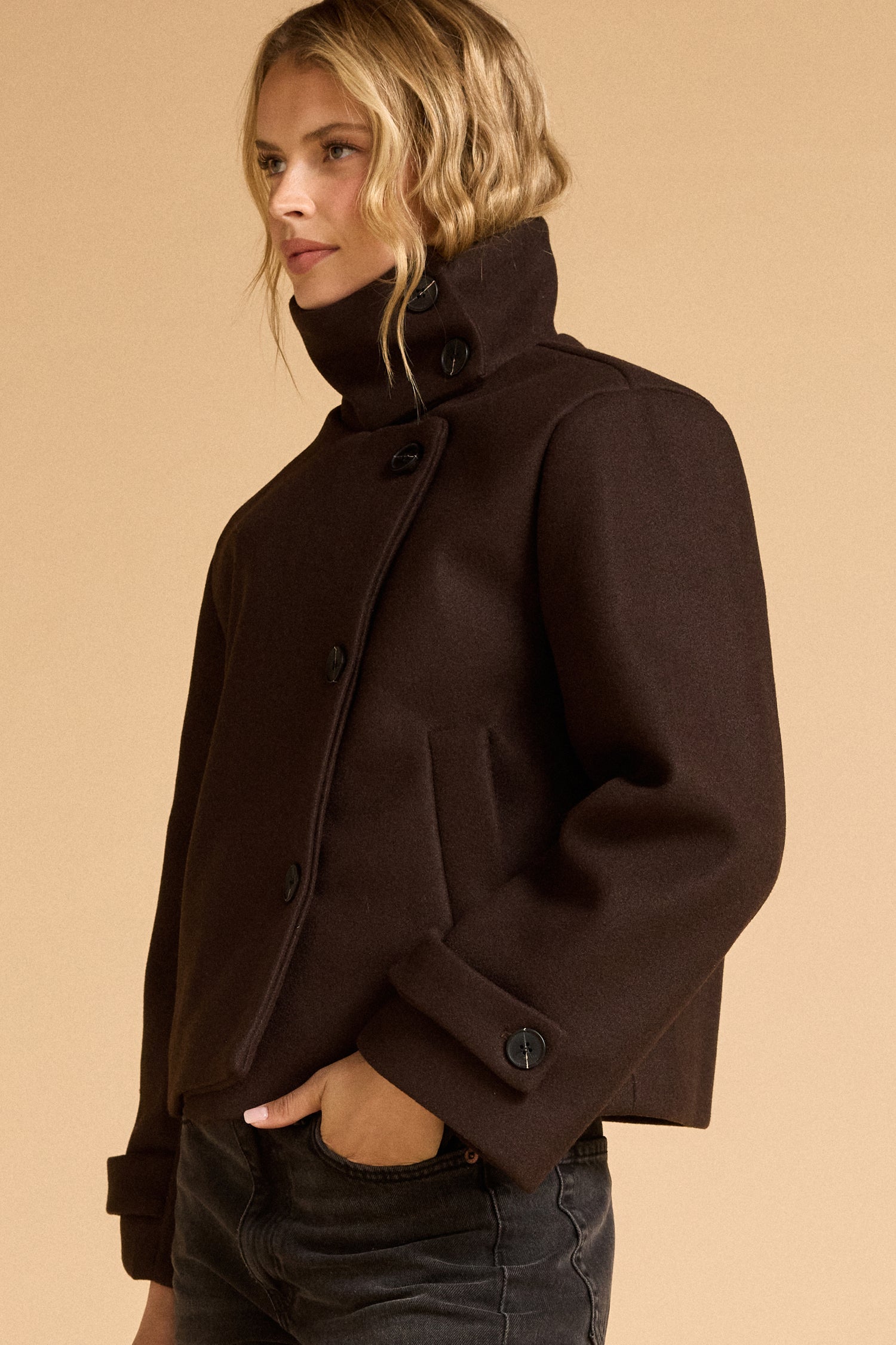 Short Funnel Neck Jacket - Chocolate
