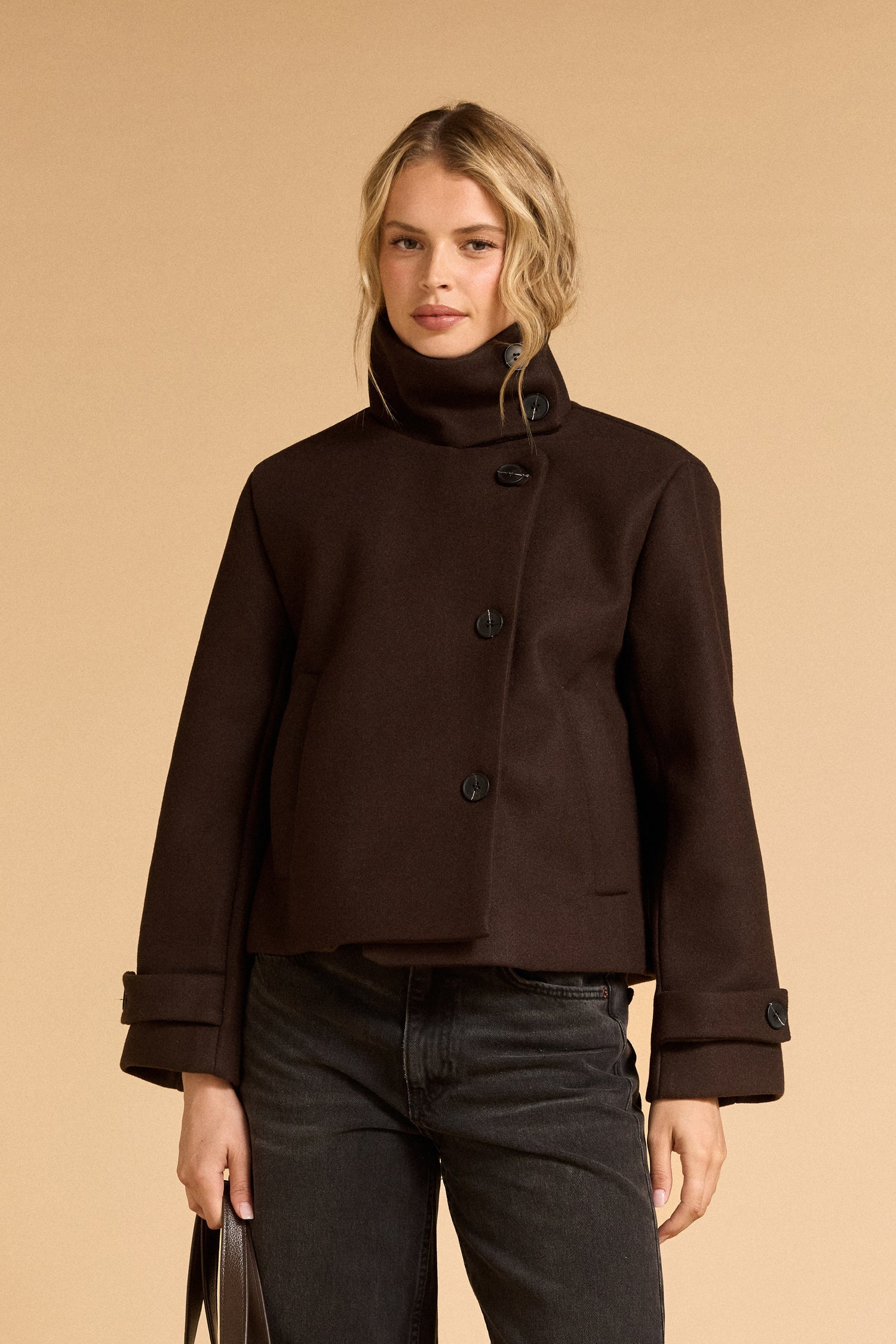Short Funnel Neck Jacket - Chocolate