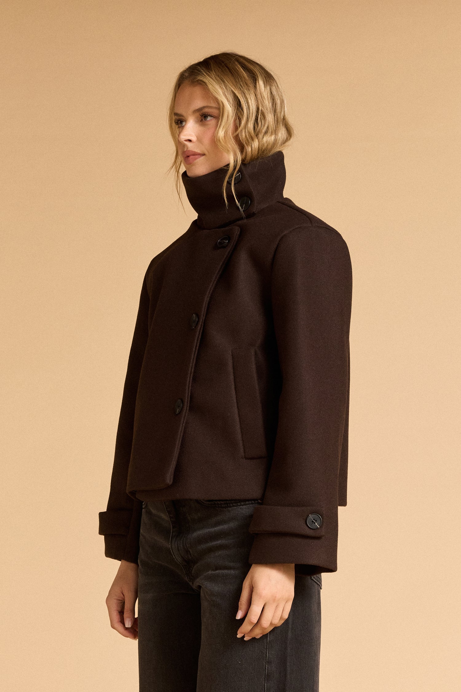Short Funnel Neck Jacket - Chocolate