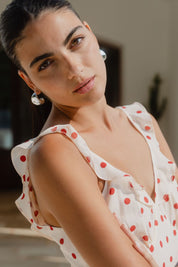 Delightful Cream Cherry Polka Dot Georgette Bias Slip Maxi Dress