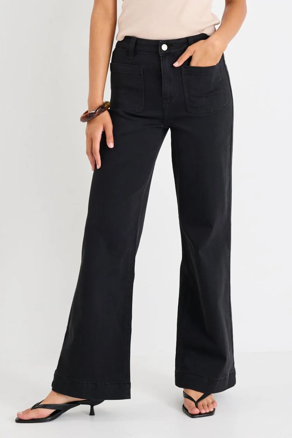 Zoey Black Petite High Rise Wide Leg Pocket Jean