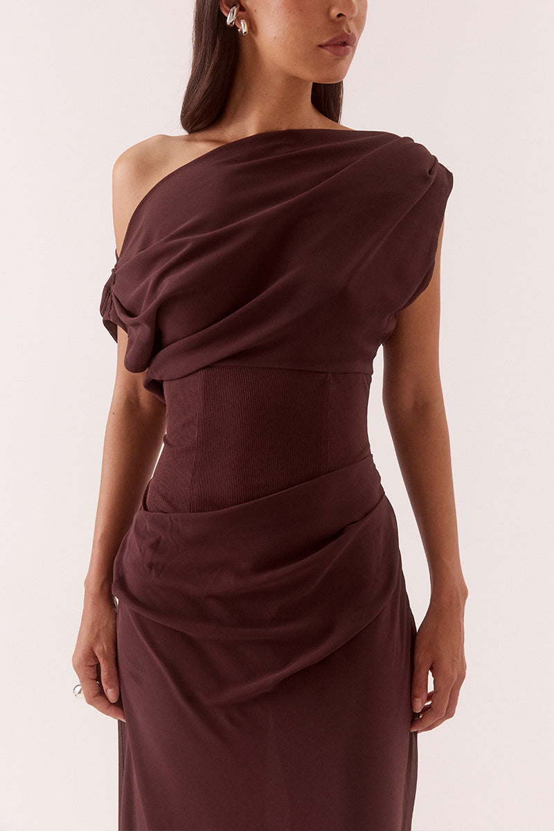 Ada Off Shoulder Dress - Chocolate