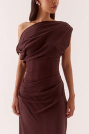 Ada Off Shoulder Dress - Chocolate