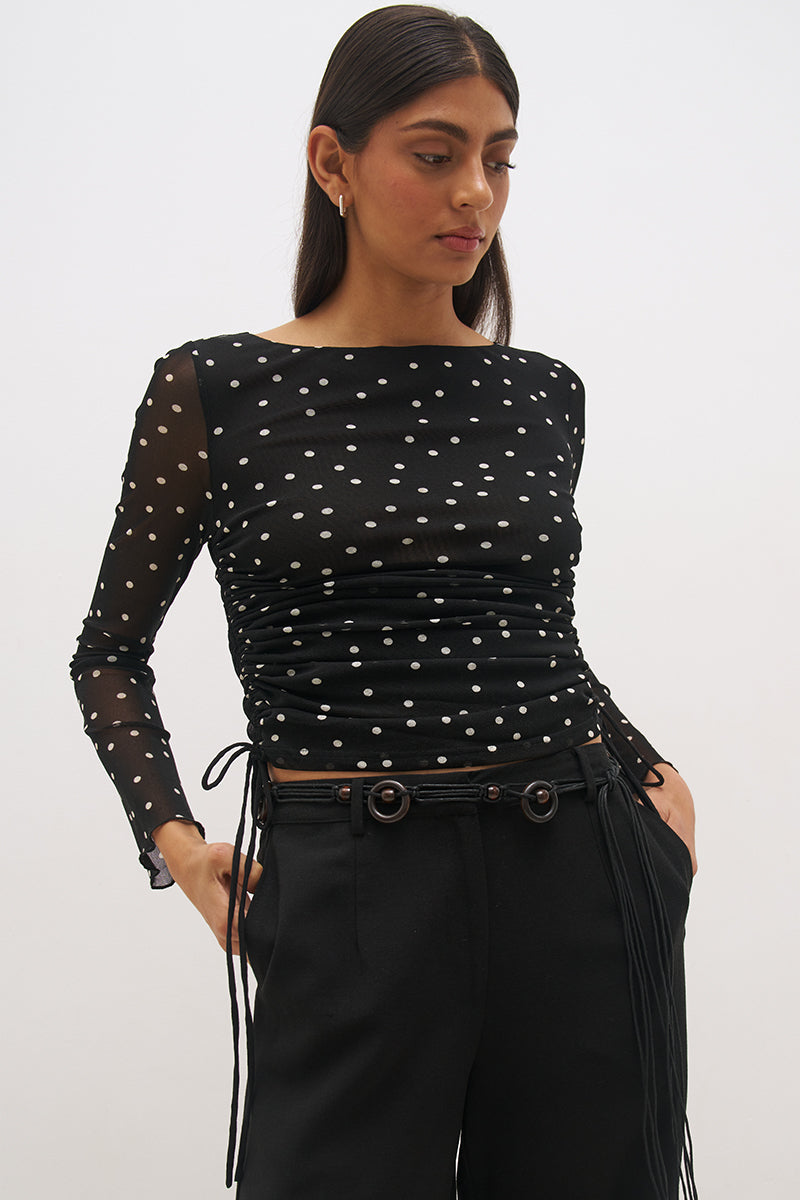 Vesper Spot Long Sleeve Top Black Base Polka Dot