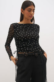 Vesper Spot Long Sleeve Top Black Base Polka Dot