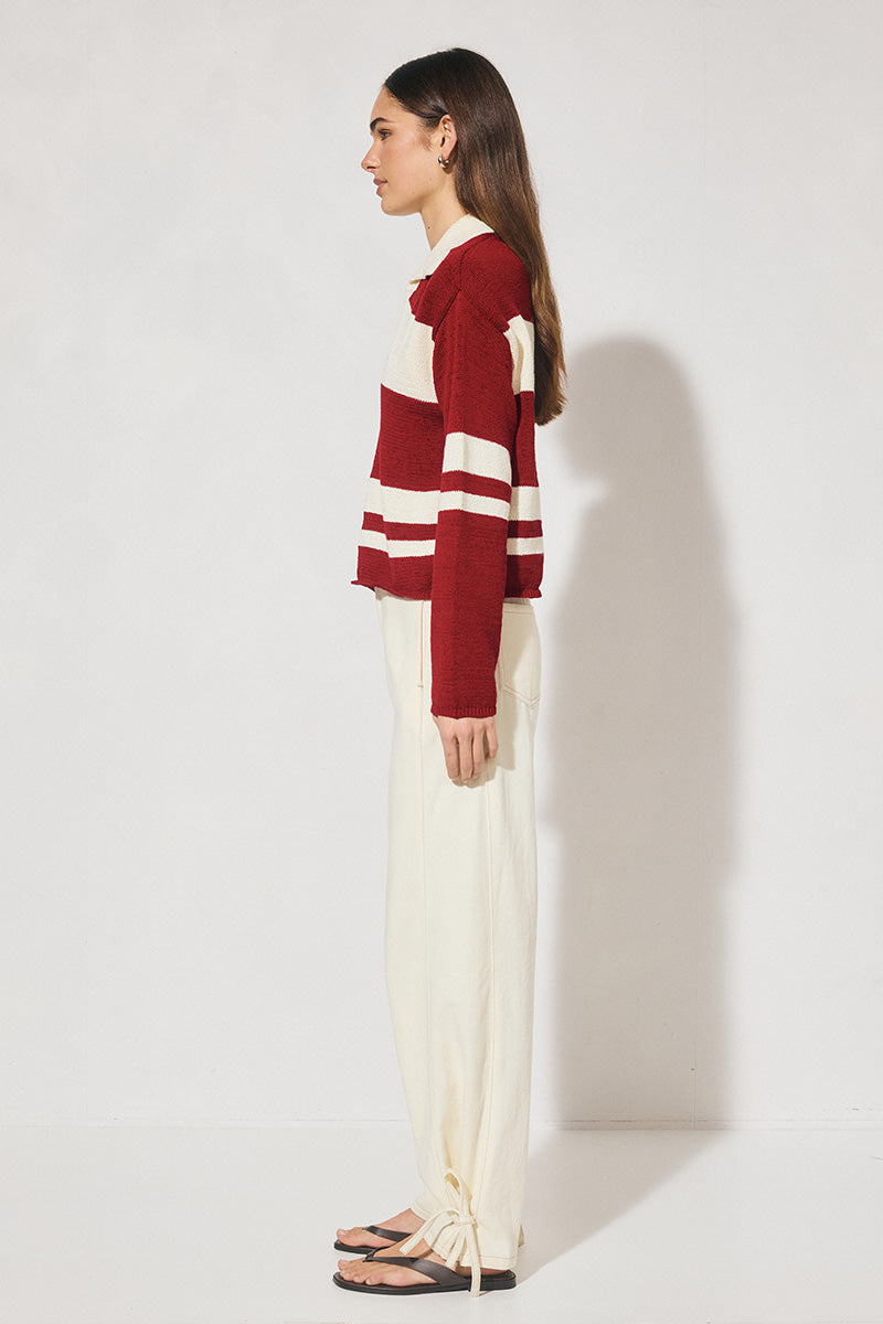 Cosmo Knit Jumper Burgundy Cream Stripe