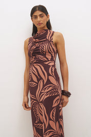 Farah Ruched Dress Flowy Leaf