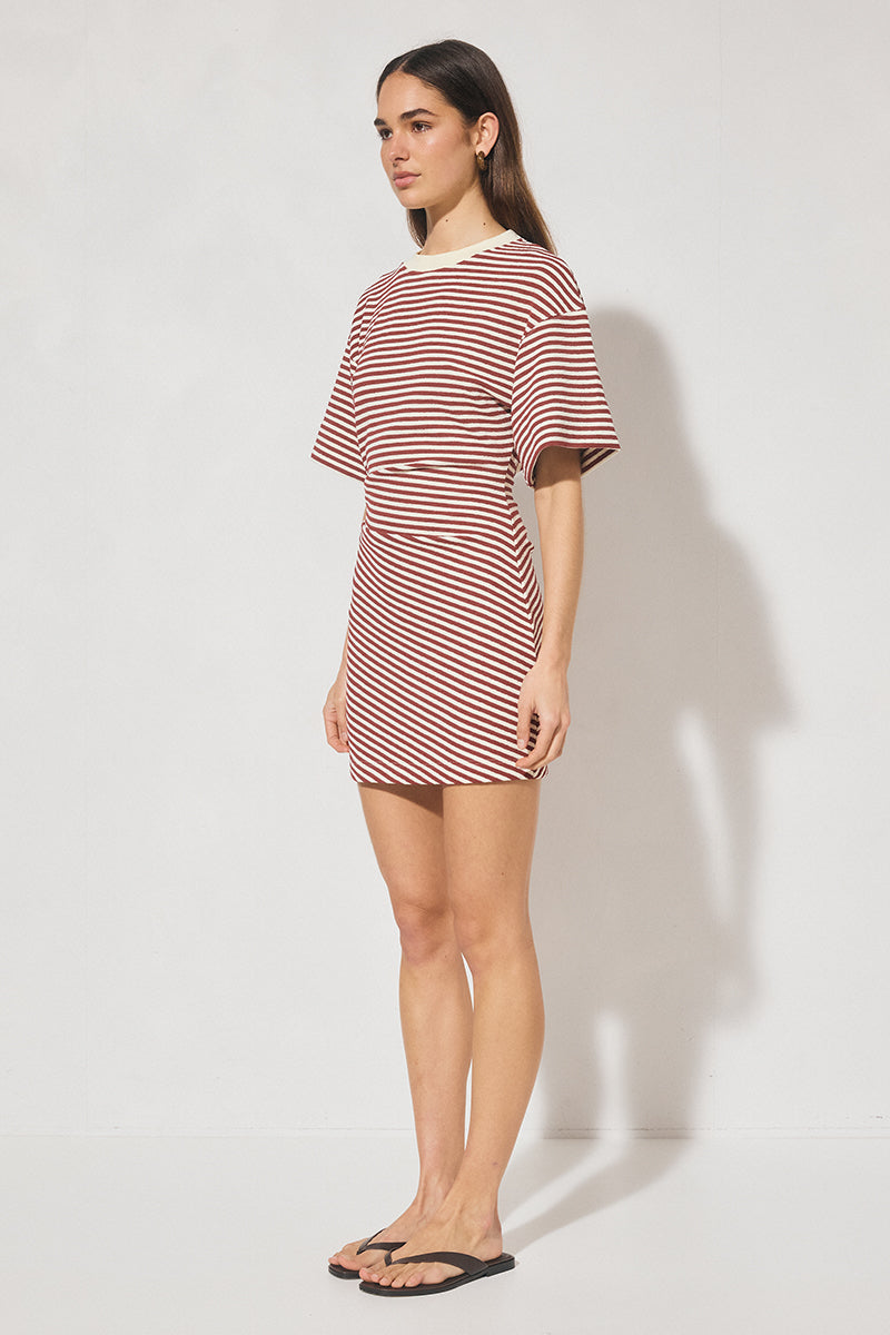 Aura Mini Dress Burgandy Cream Stripe
