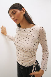 Vesper Spot Long Sleeve Top Cream Base Polka Dot