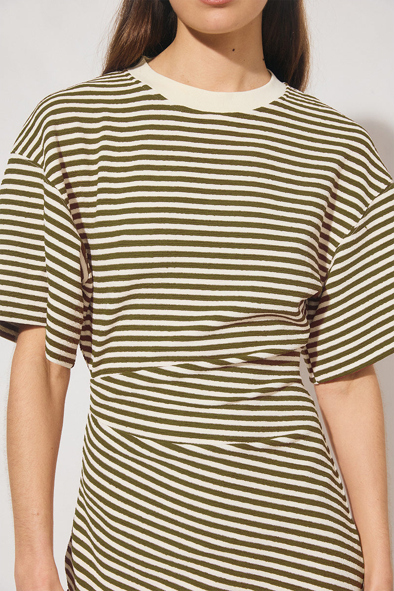 Aura Mini Dress Khaki Cream Stripe