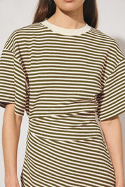 Aura Mini Dress Khaki Cream Stripe