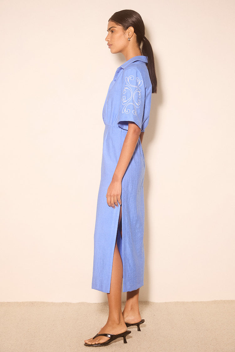 Zahra Embroidered Midi Dress Oasis Blue