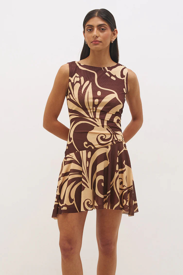 Tamarind Mini Dress Cacao Floral