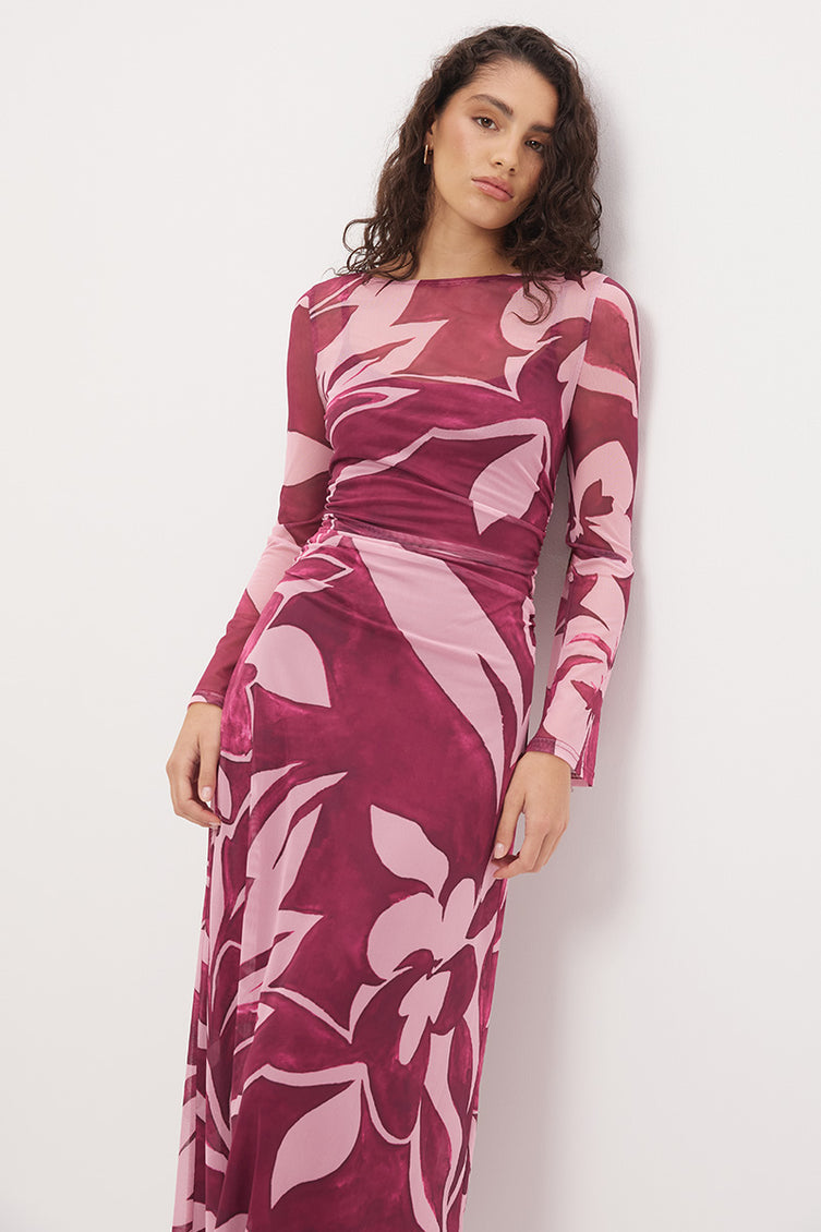 Peta Sheer Maxi Dress Painterly Floral