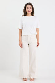 Zoey Ecru Petite High Rise Wide Leg Pocket Jean