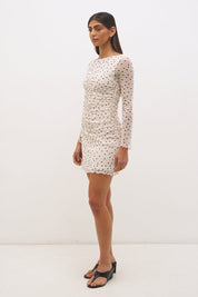 Vesper Spot Long Sleeve Mini Dress Cream Base Polka Dot