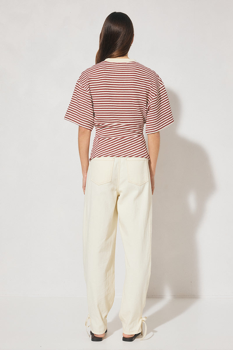 Aura Tee Burgandy Cream Stripe