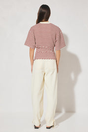 Aura Tee Burgandy Cream Stripe