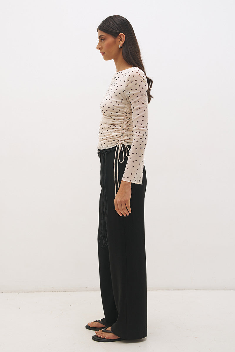 Vesper Spot Long Sleeve Top Cream Base Polka Dot