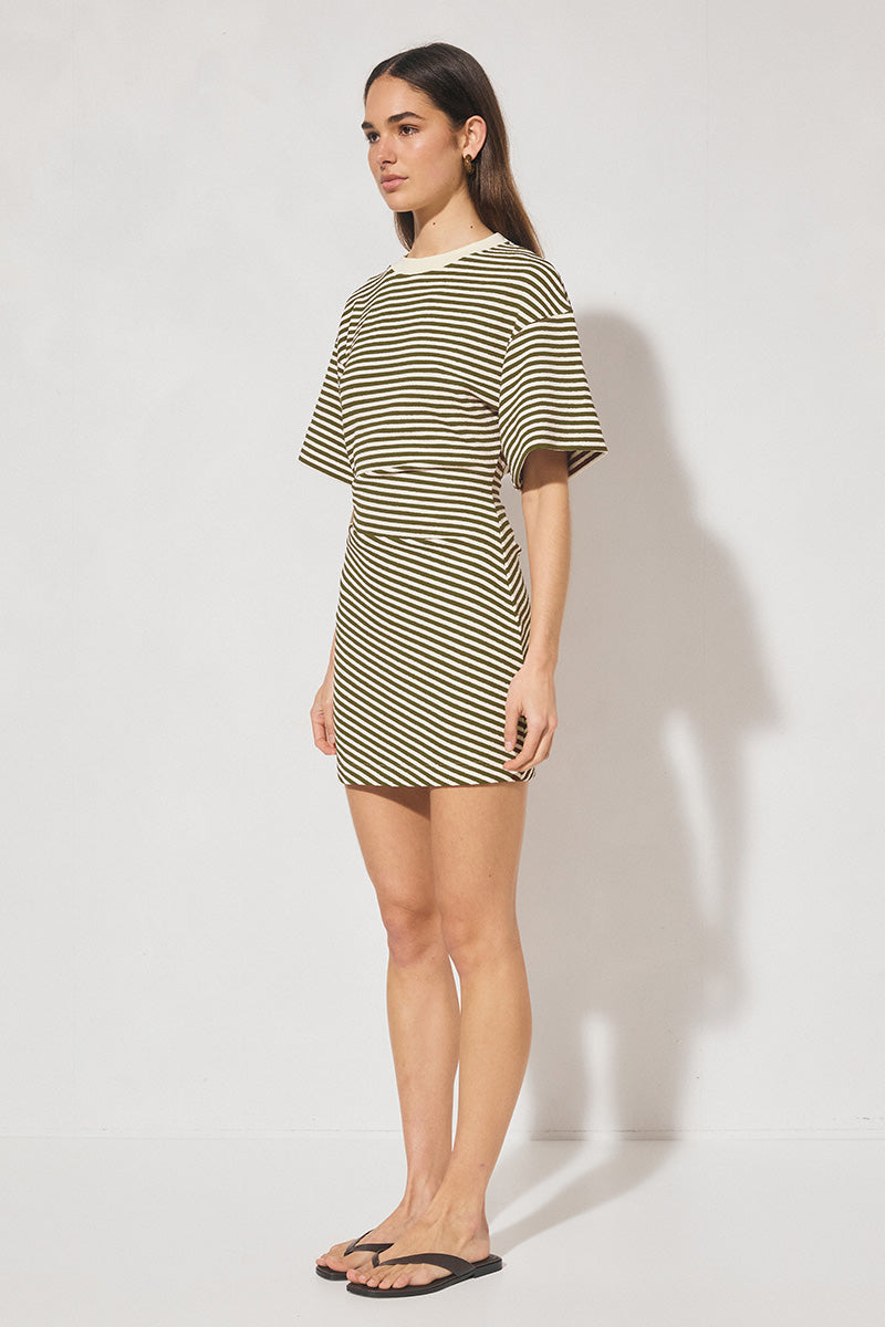 Aura Mini Dress Khaki Cream Stripe
