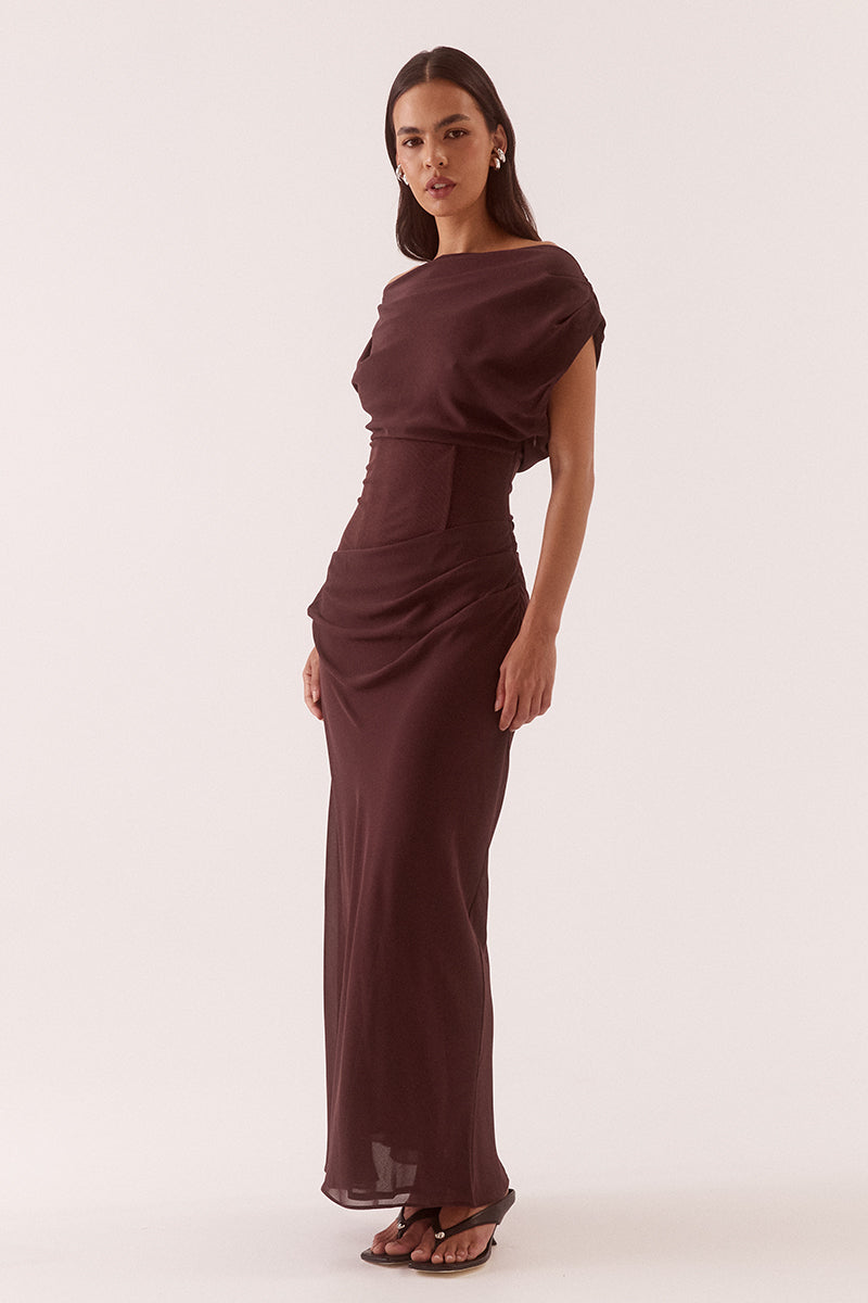 Ada Off Shoulder Dress - Chocolate