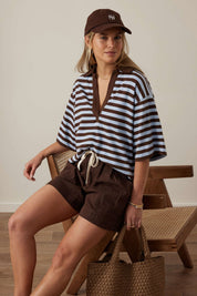 Arlie Short Sleeve Rugby - Choc/Chalk Stripe