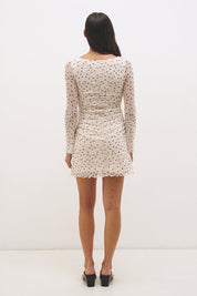 Vesper Spot Long Sleeve Mini Dress Cream Base Polka Dot