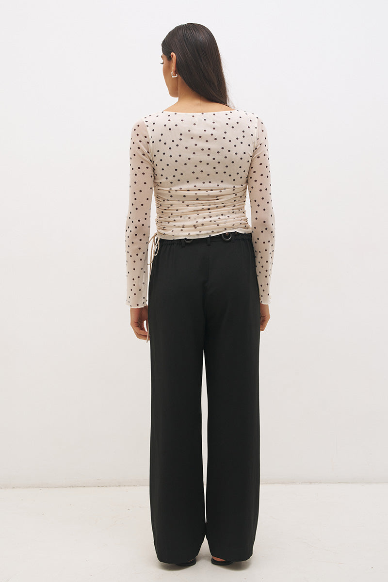 Vesper Spot Long Sleeve Top Cream Base Polka Dot